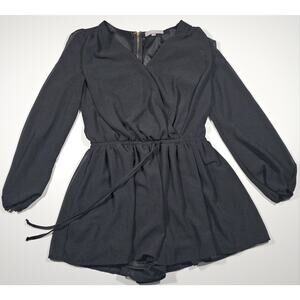 Purple Snow Women's Black Romper One Piece Size Small Tie Waist Long Sleeve